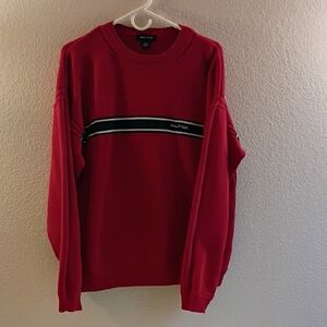 Nautica Men's Red Crewneck Sweater with Black & White Stripe
